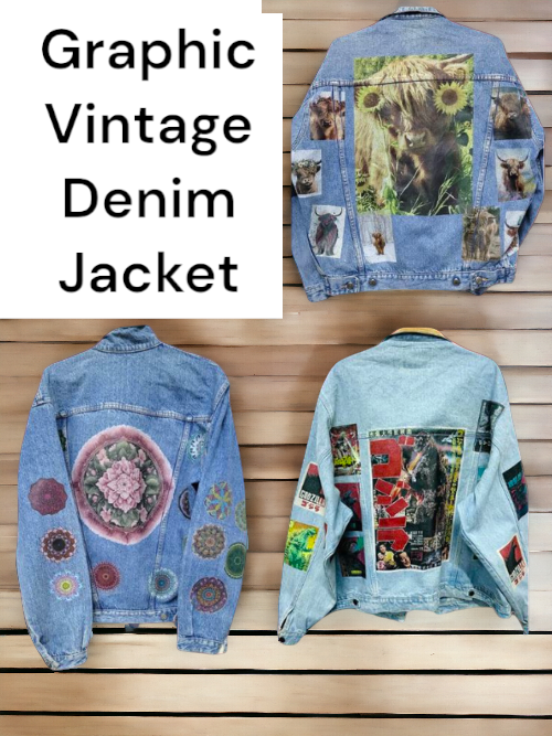 Vintage Customized Multi-Patches Trucker Denim Jacket  80s 90s Style  S-XXL