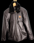 01 Genuine Leather Jacket with Faux Fur Collar - MAXGRG