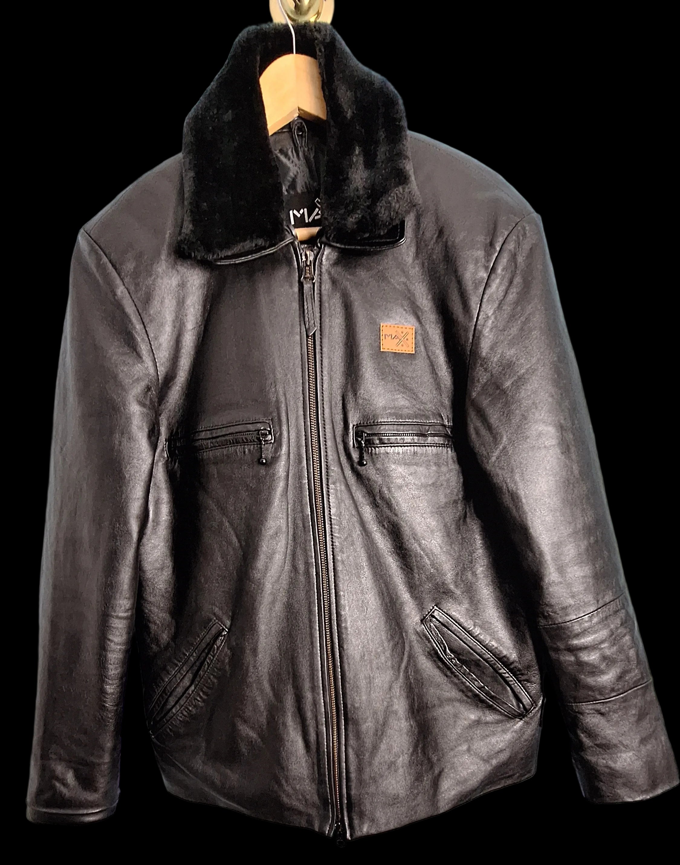 01 Genuine Leather Jacket with Faux Fur Collar - MAXGRG