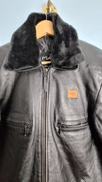 01 Genuine Leather Jacket with Faux Fur Collar - MAXGRG