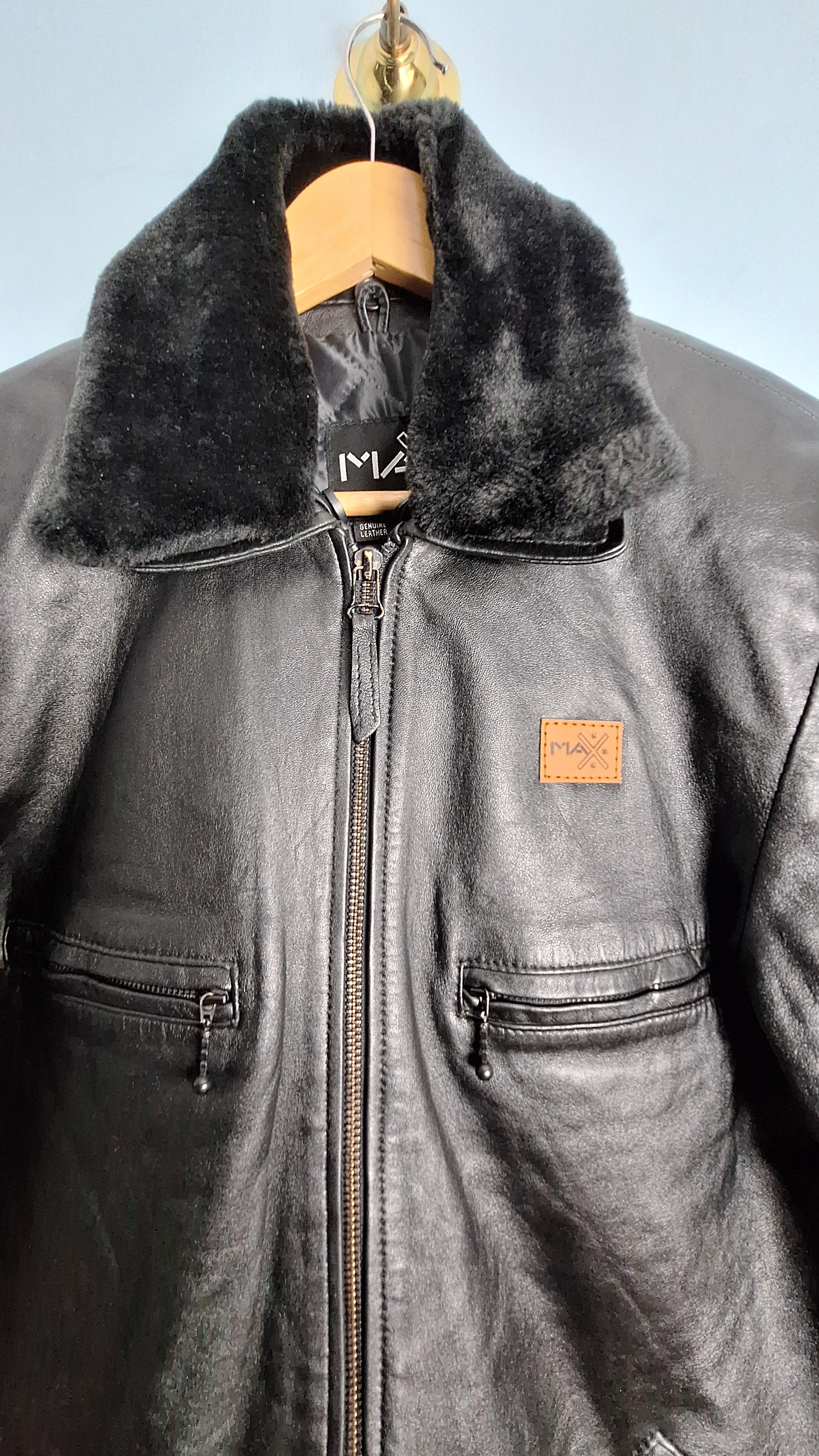 01 Genuine Leather Jacket with Faux Fur Collar - MAXGRG
