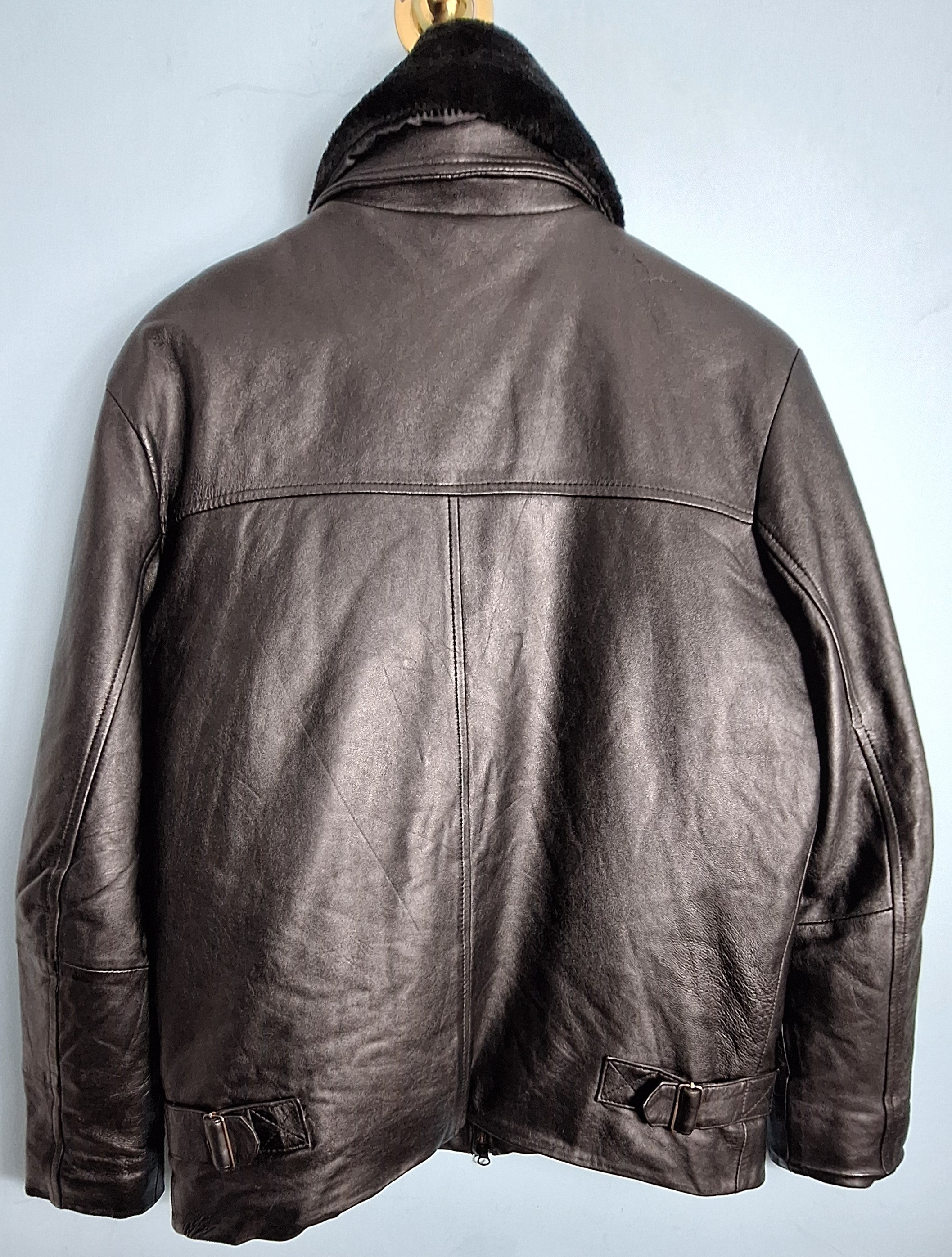 01 Genuine Leather Jacket with Faux Fur Collar - MAXGRG