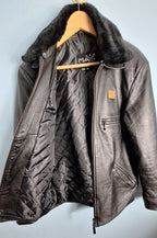 01 Genuine Leather Jacket with Faux Fur Collar - MAXGRG
