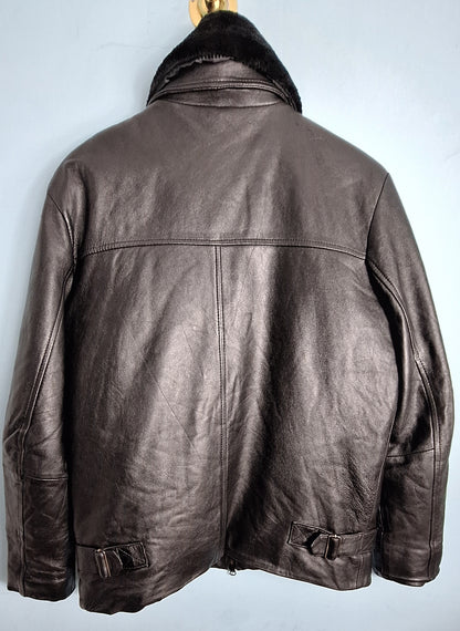 Genuine Leather Jacket with Faux Fur Collar - Classic & Warm Winter Wear