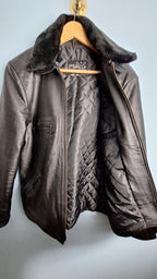 01 Genuine Leather Jacket with Faux Fur Collar - MAXGRG