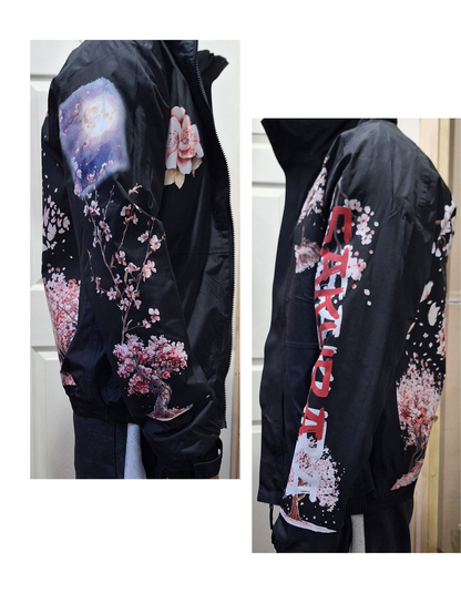 Bomber Jacket with Japanese Sakura Design – Stylish and Warm Outerwear For Winter in Various Sizes