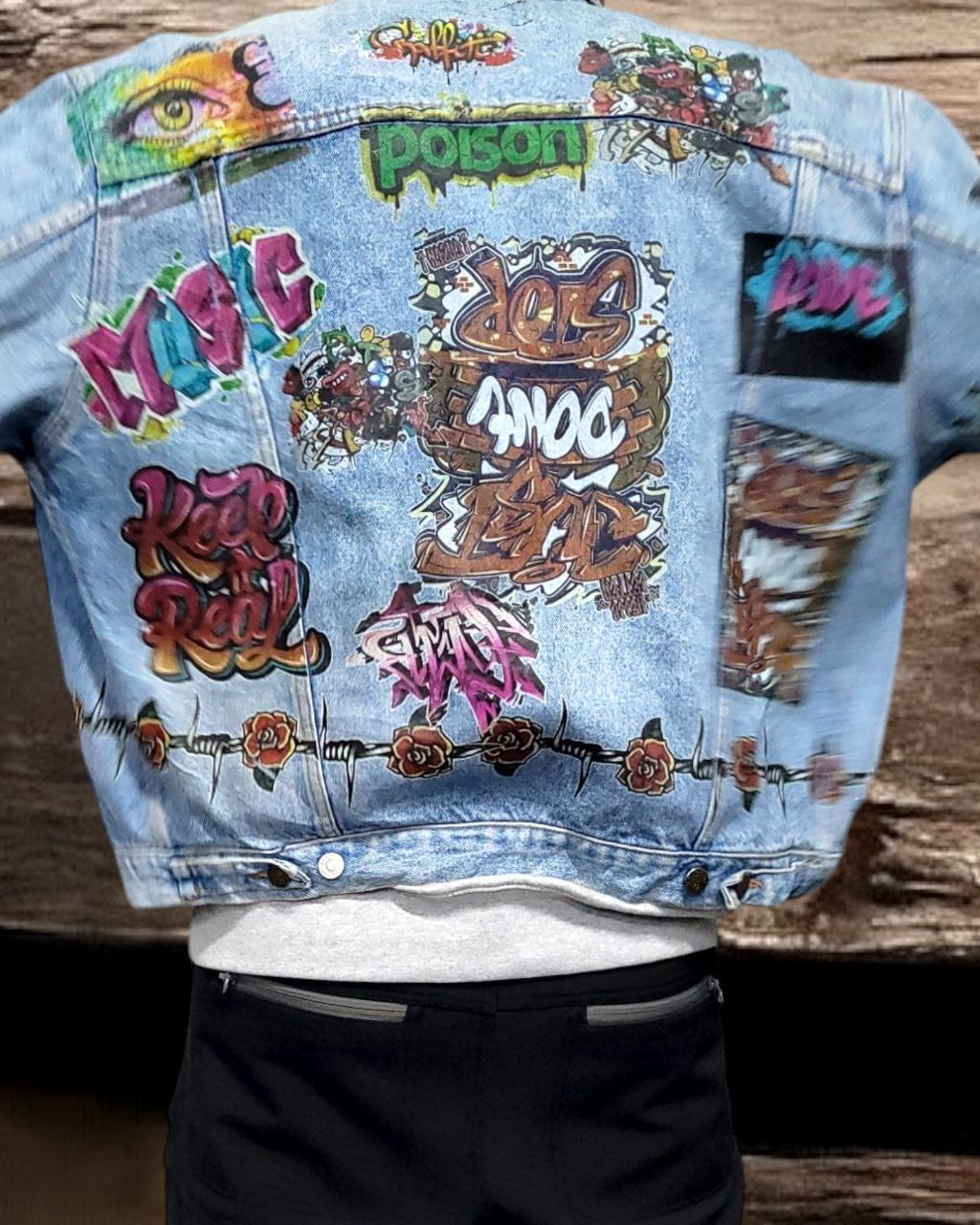 Grafitti Street Art Vintage Denim Jacket Graphic design Iron On Mens Womens Kids