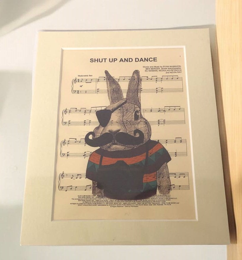 Shut Up and Dance Quirky Rabbit Poster - Unique Art Print Hard Board Poster