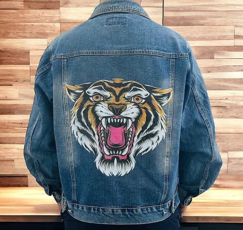 Tiger Design Vintage Denim Jacket  | Graphic Unisex Denim Jacket