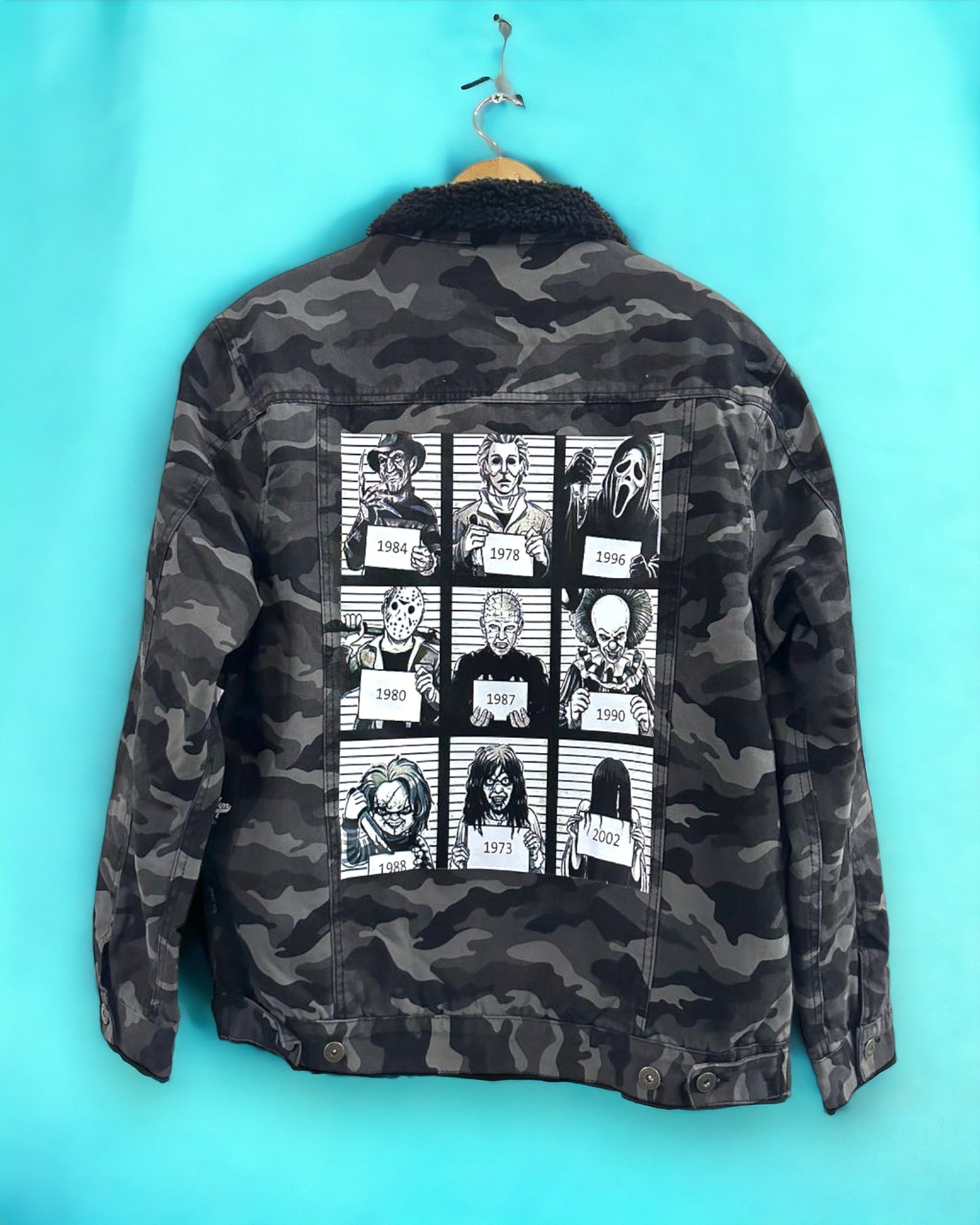 Customized Graphic Camo Print Sherpa Jacket | Horror Design Camouflage Print Jackets