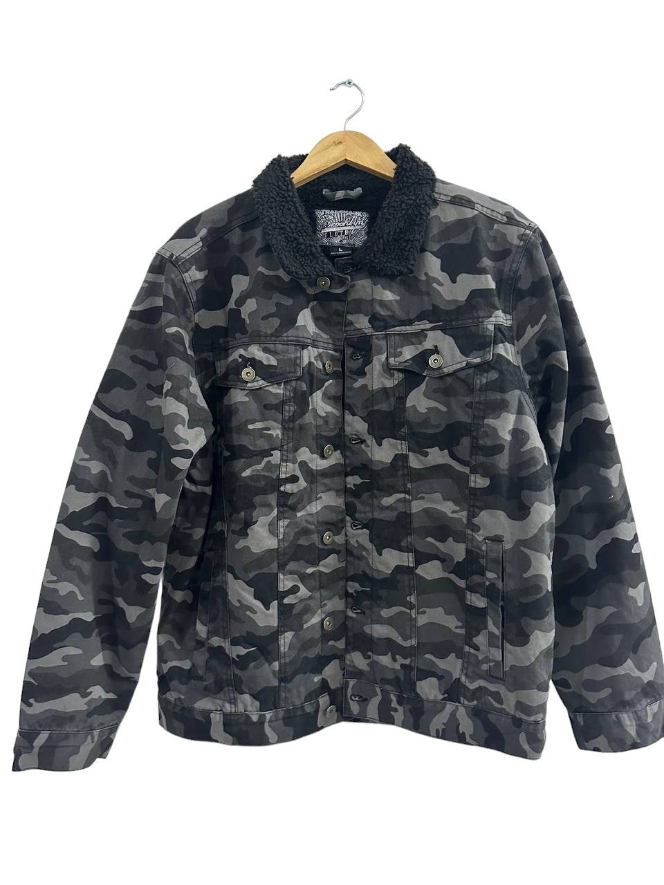 Customized Graphic Camo Print Sherpa Jacket | Horror Design Camouflage Print Jackets