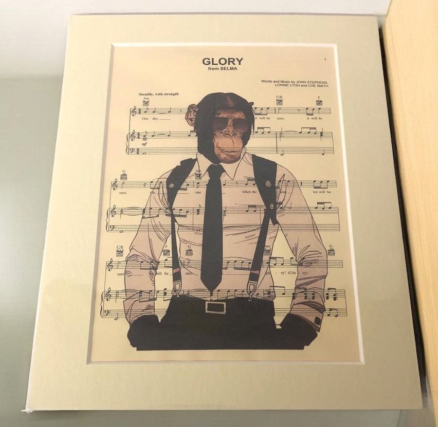 Empowered Monkey in Suspenders - "Glory" - Unique Art Print Hard Board Poster