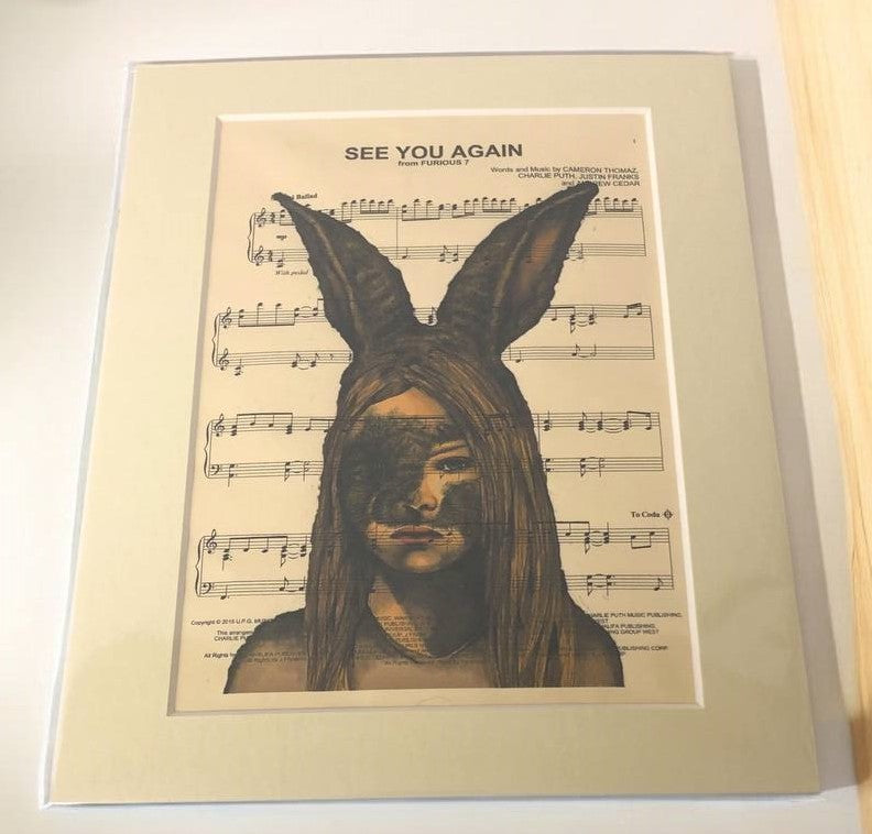 Enigmatic Girl with Bunny Ears - "See You Again" Poster - Unique Art Print Hard Board Poster