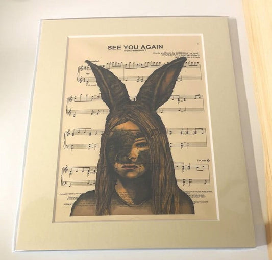 Enigmatic Girl with Bunny Ears - "See You Again" Poster - Unique Art Print Hard Board Poster