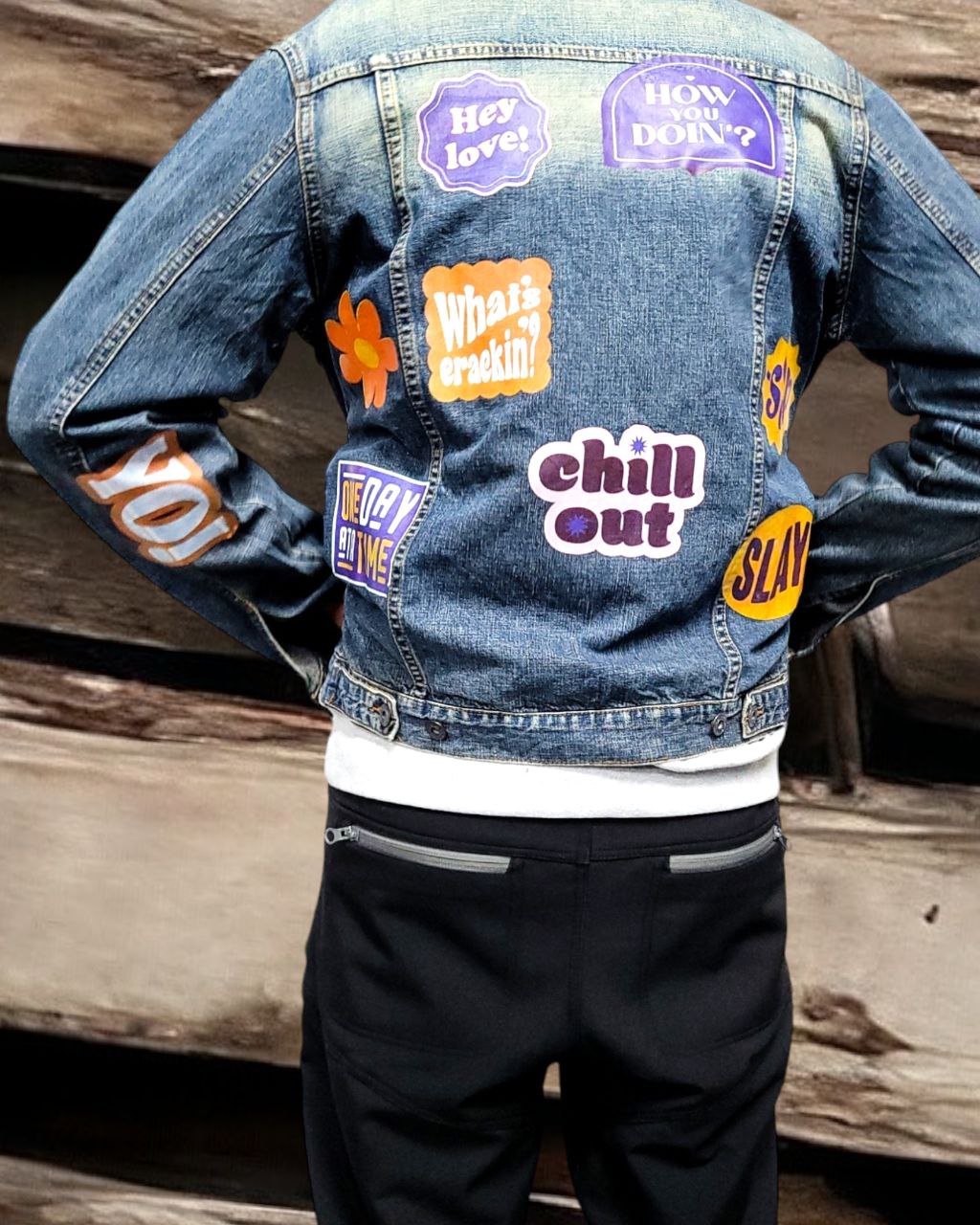 Vintage Custom Denim Trucker Jacket  Cool Quotes  80s 90s Style  S-XXL