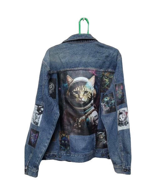 Space Cat Customised Graphic Denim Jackets - MAXGRG