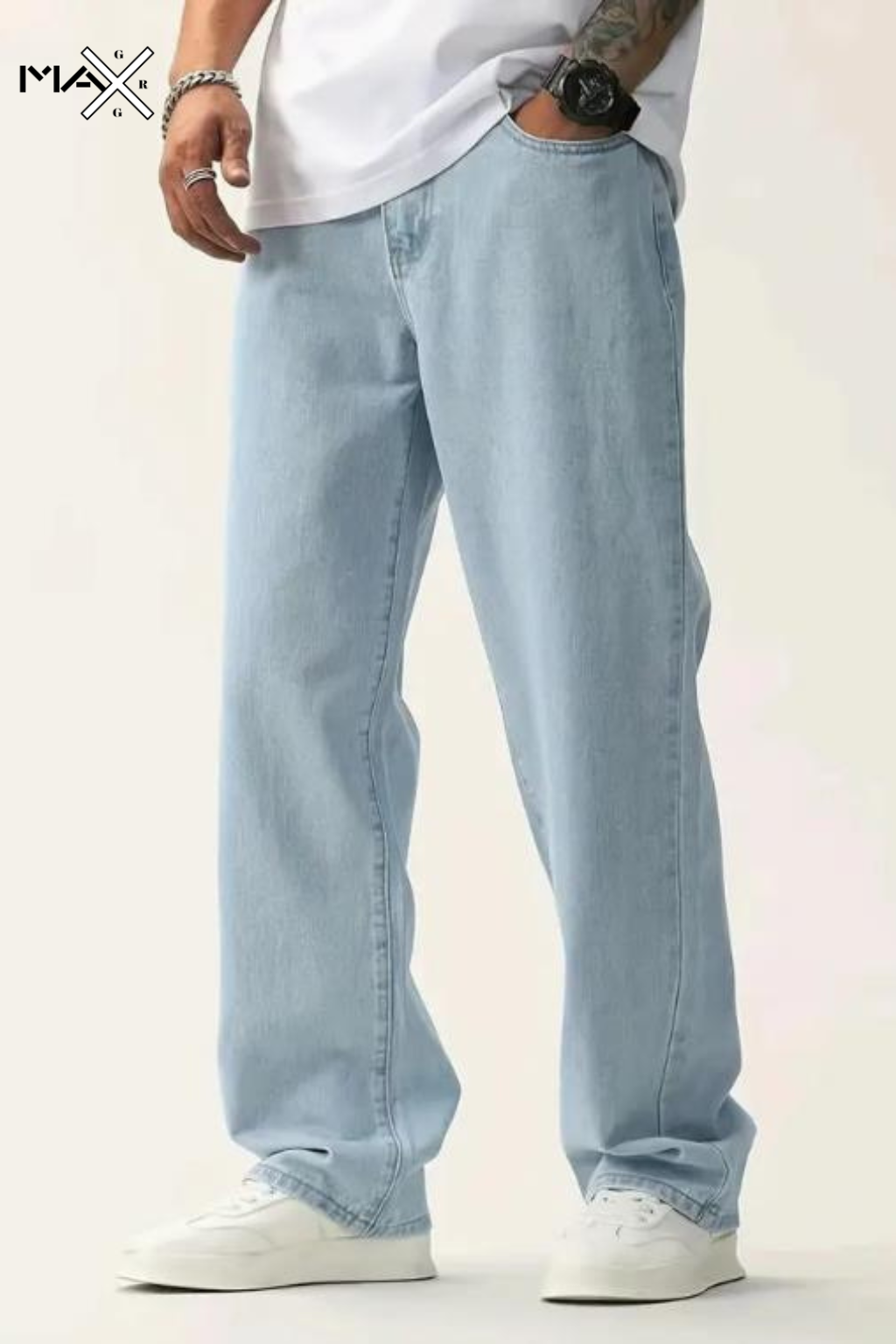 Light Blue Baggy Jeans Pants - MAXGRG