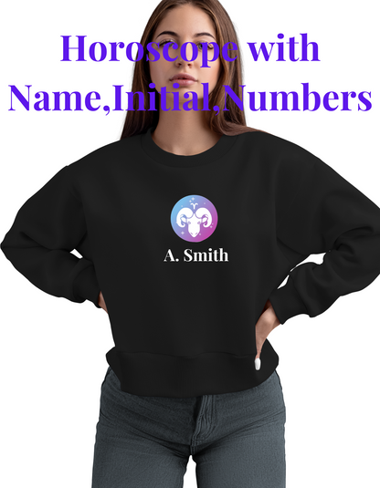 Your Zodiac Sign with Your Name, Initial, Lucky Number Custom Sweatshirt | Personalized and Stylish