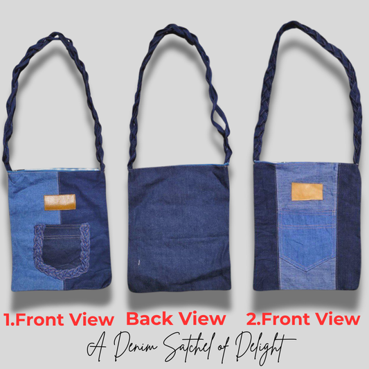 Handcrafted Denim Tote Bag with Braided Handle - Eco-Friendly Upcycled Jean Bag - Stylish and Durable Shoulder Bag for Everyday Use