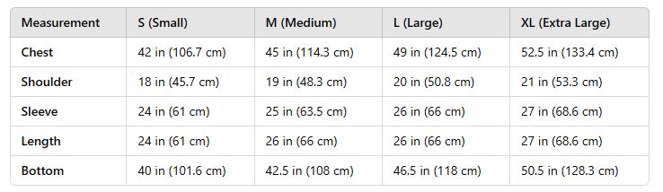 Size chart