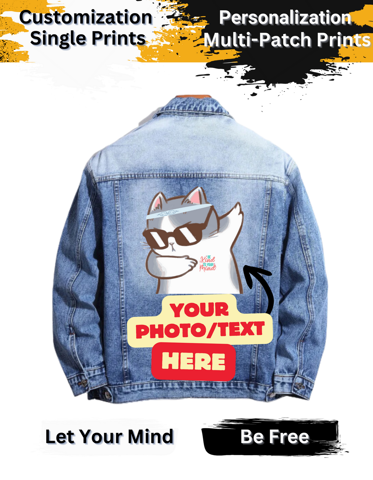 A to Z Your Designs / Text Vintage Denim Jacket Graphic design Iron On Mens Womens Kids