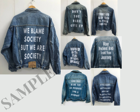 Customize with 'Your Own TEXT ' customised vintage 80's 90's trucker denim jeans jacket S-XXL