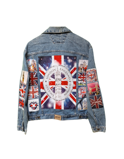 British Flag Vintage Printed Customised Denim Jacket l Unisex Customised Denim Jacket