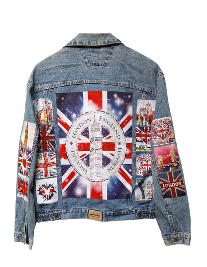 British Flag Vintage Printed Customised Denim Jacket l Unisex Customised Denim Jacket