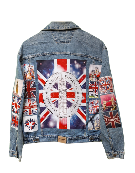 British Flag Vintage Printed Customised Denim Jacket l Unisex Customised Denim Jacket