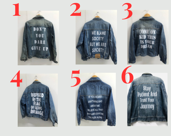 Customized vintage TEXT Design Denim Jacket 80's 90's trucker denim jeans jacket S-XXL