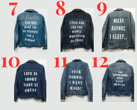 Customized vintage TEXT Design Denim Jacket 80's 90's trucker denim jeans jacket S-XXL