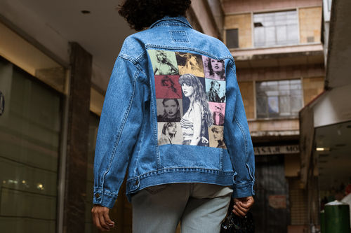 a picture of taylor swift printed denim jackets