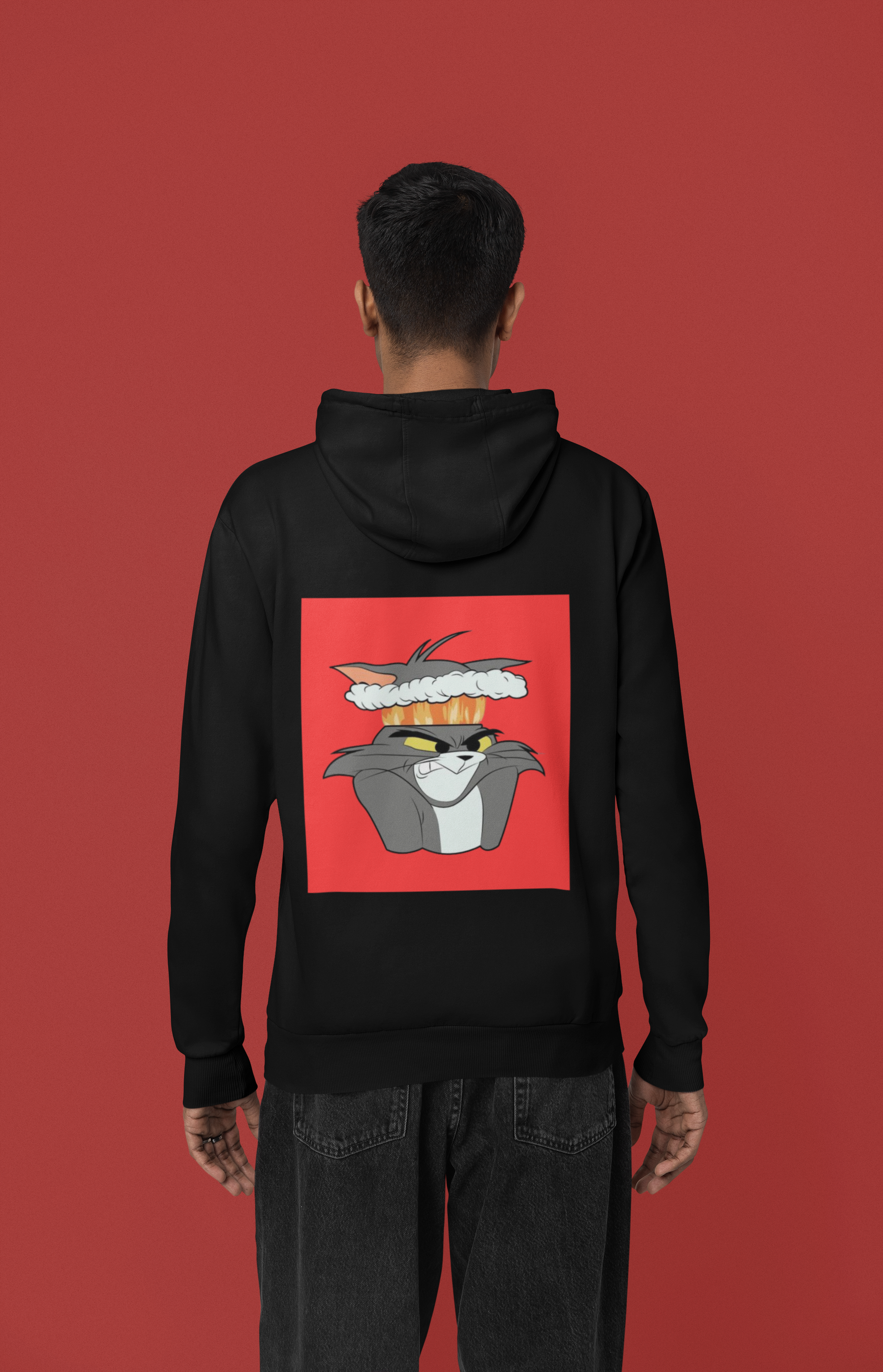 a picture of a man wearing a black tom Cartoon from tom and gerry hoodie