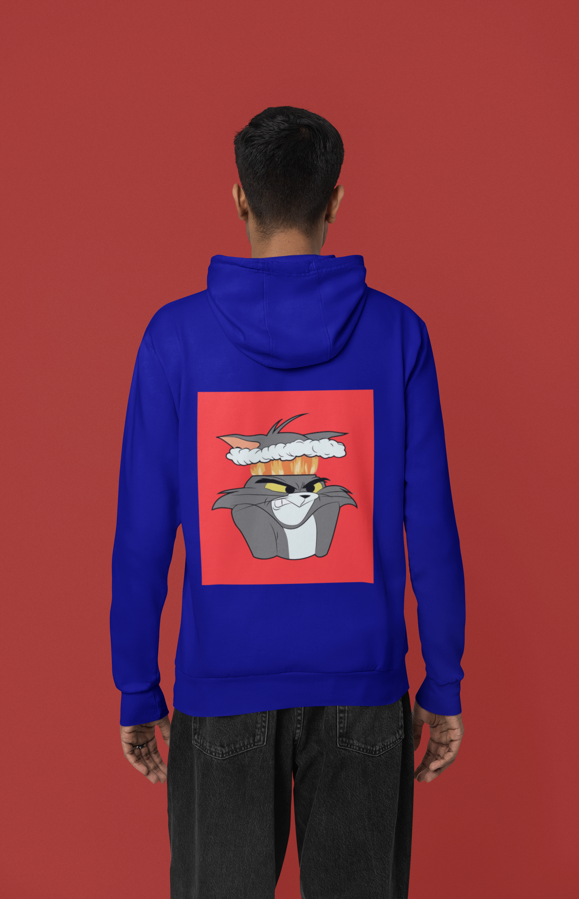 a picture of a man wearing a blue tom Cartoon from tom and gerry hoodie