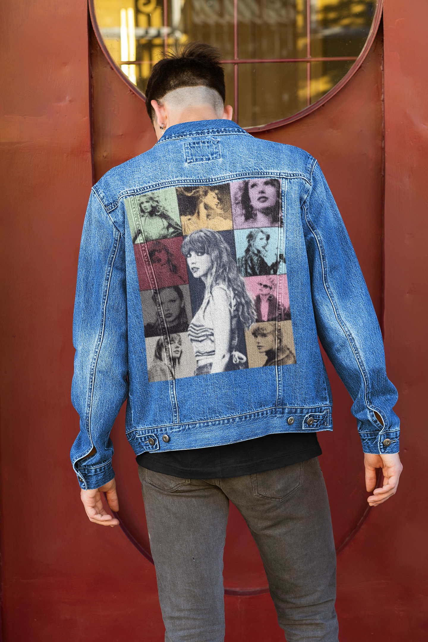 a picture of taylor swift printed denim jackets