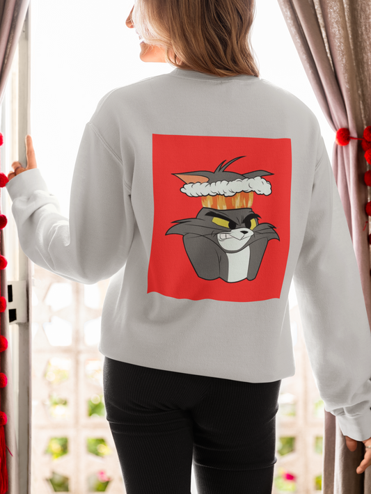 a picture of a woman wearing a grey tom Cartoon from tom and gerry Sweatshirt