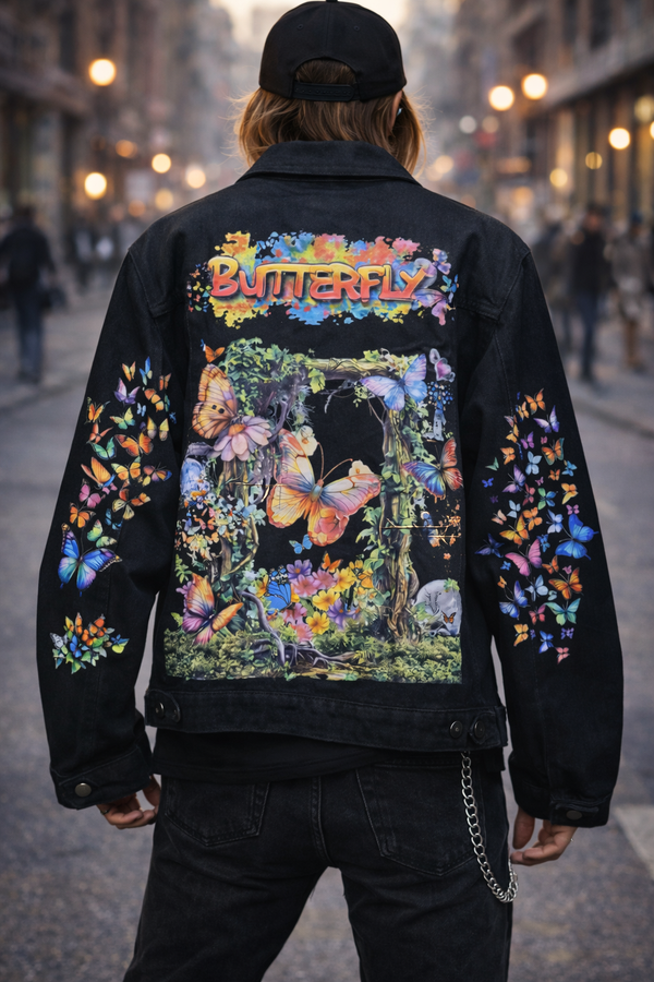 butterfly theme denim jacket 