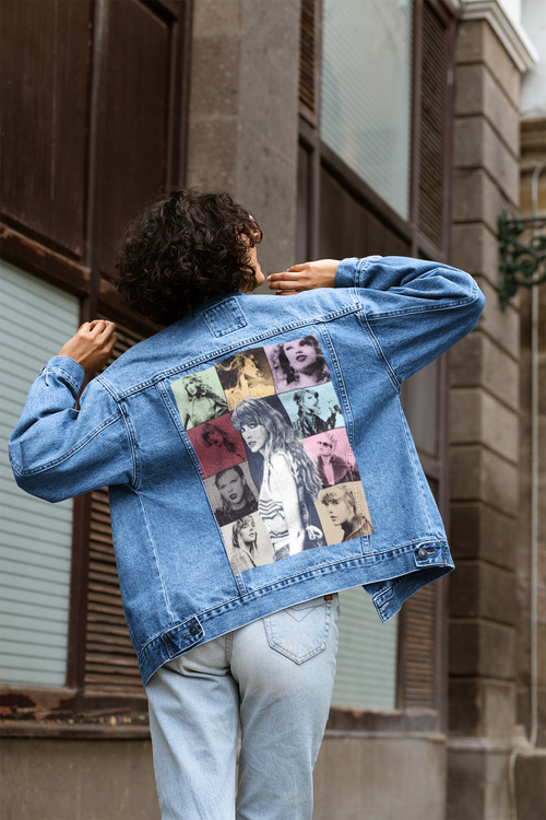 a picture of taylor swift printed denim jackets