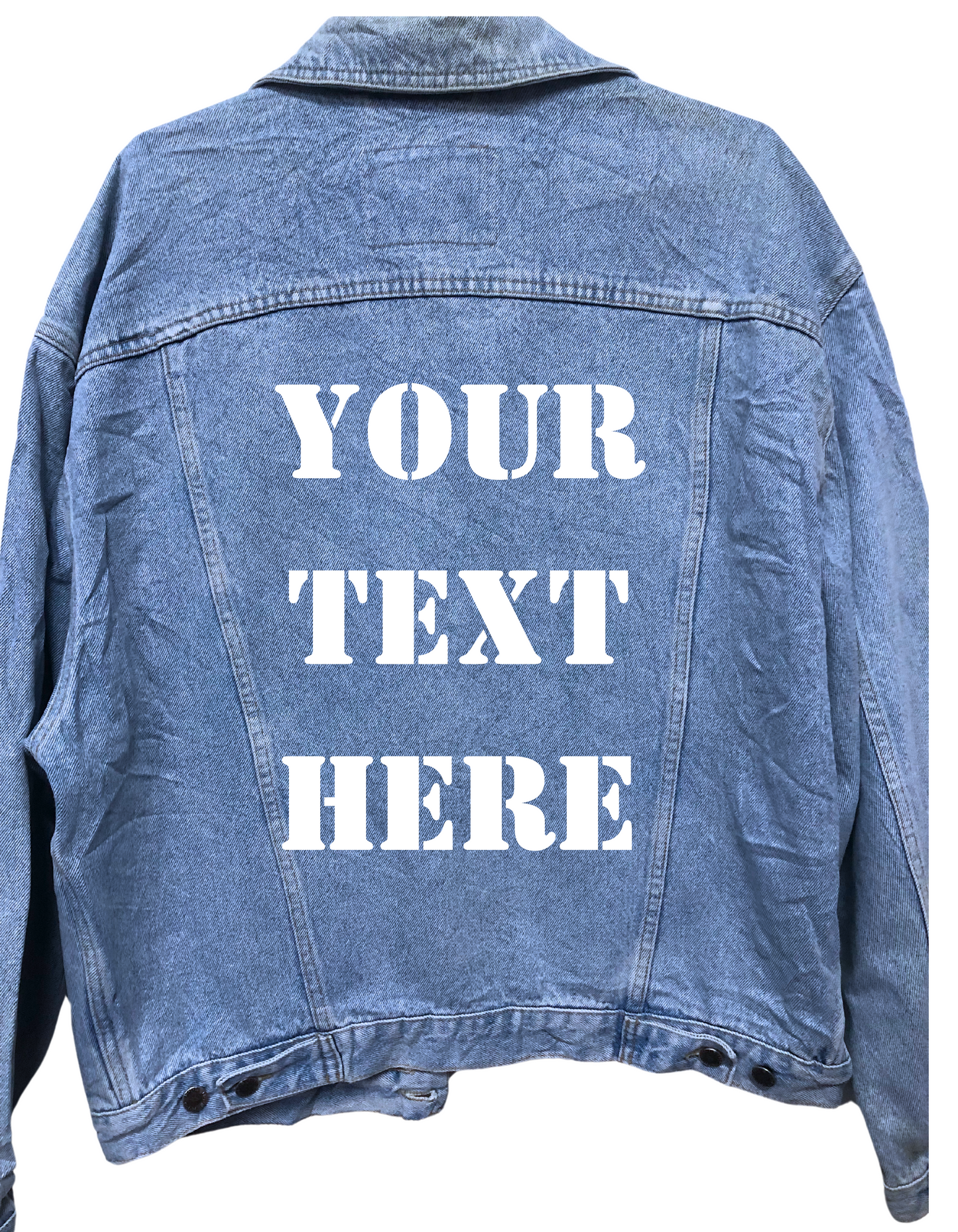 Customize with 'Your Own TEXT ' customised vintage 80's 90's trucker denim jeans jacket S-XXL