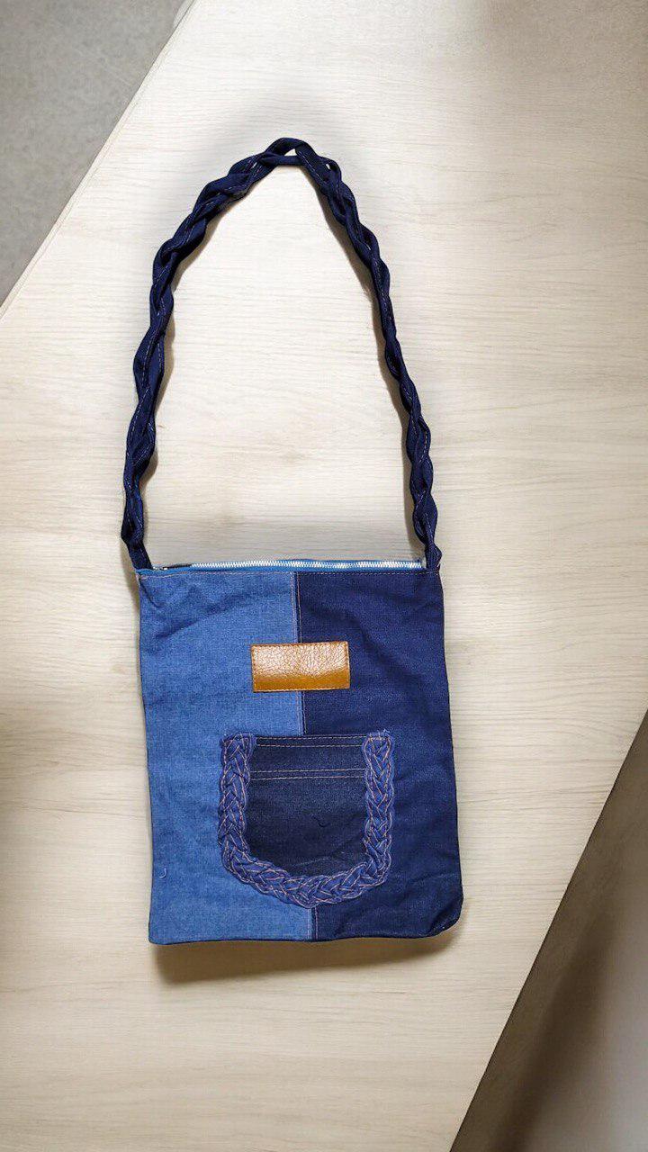 Handcrafted Denim Tote Bag with Braided Handle - Eco-Friendly Upcycled Jean Bag - Stylish and Durable Shoulder Bag for Everyday Use