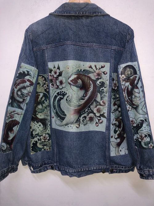 Japanese Koi Fish Customised Graphic Denim Jackets - MAXGRG