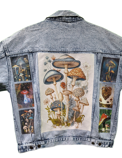 Mushroom Vintage Denim Jacket Graphic Design l Unisex Printed Denim Jacket