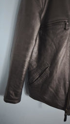 01 Genuine Leather Jacket with Faux Fur Collar - MAXGRG