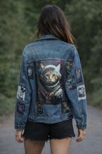 space cat theme denim jacket 