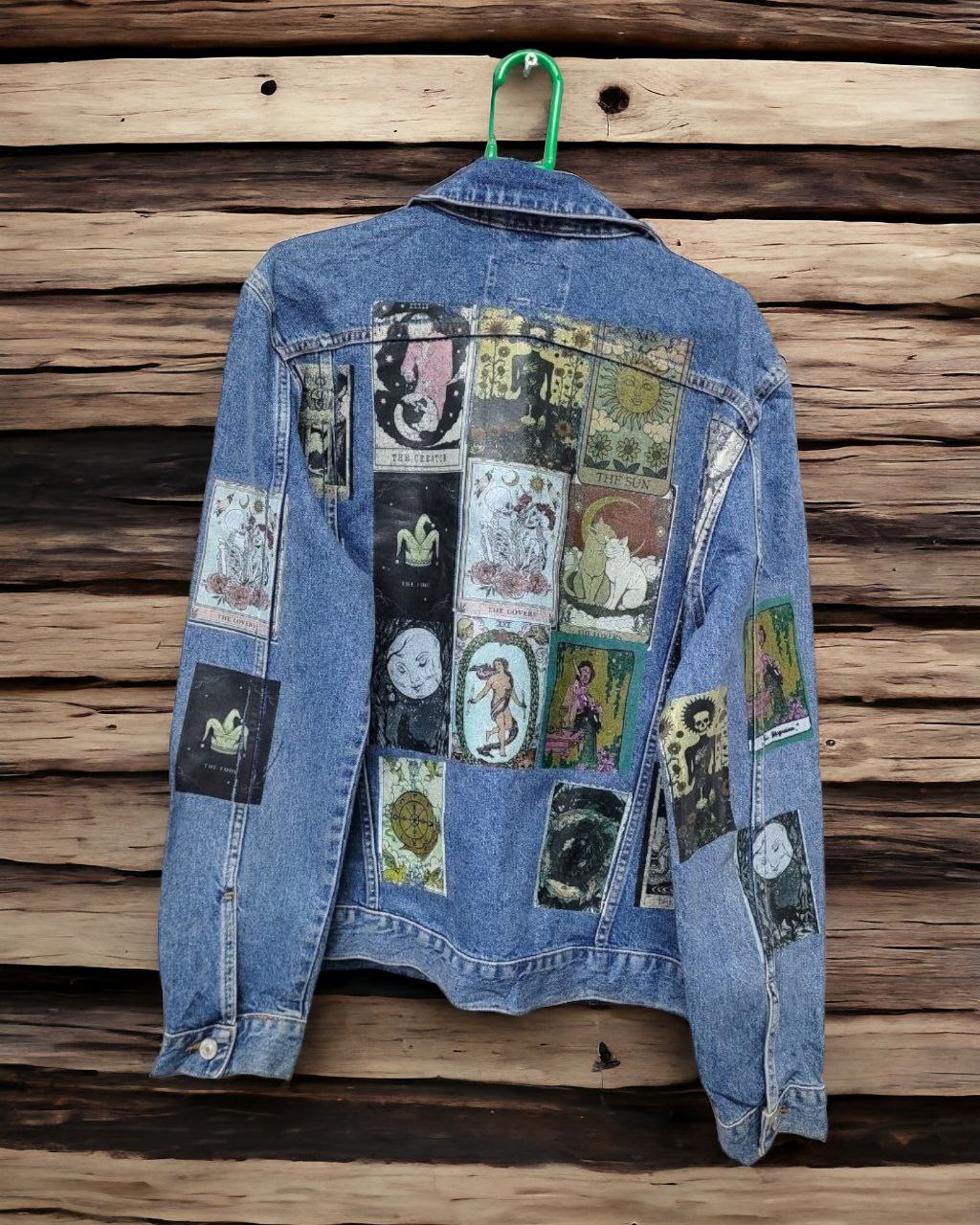 a picture oftarrot cards printed denim jackets