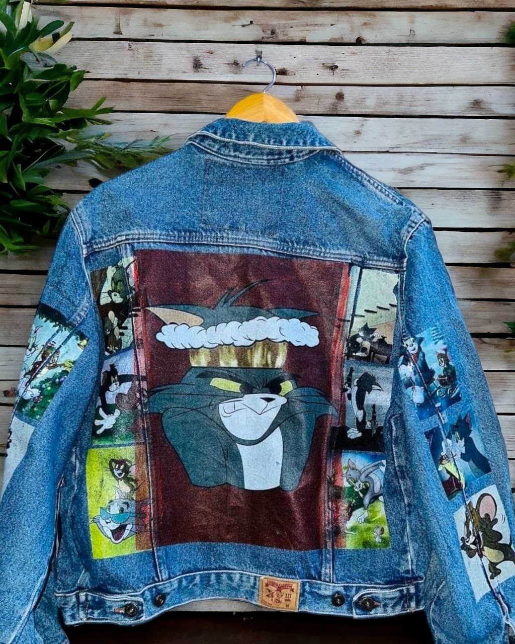 a picture of tom and jerry printed denim jackets