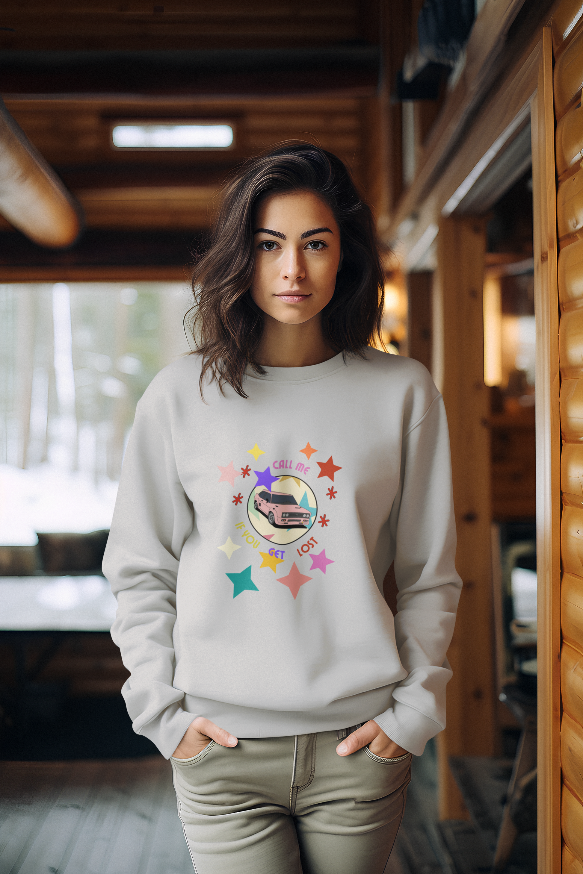 a picture of a woman wearing a grey Tyler the creator sweatshirt