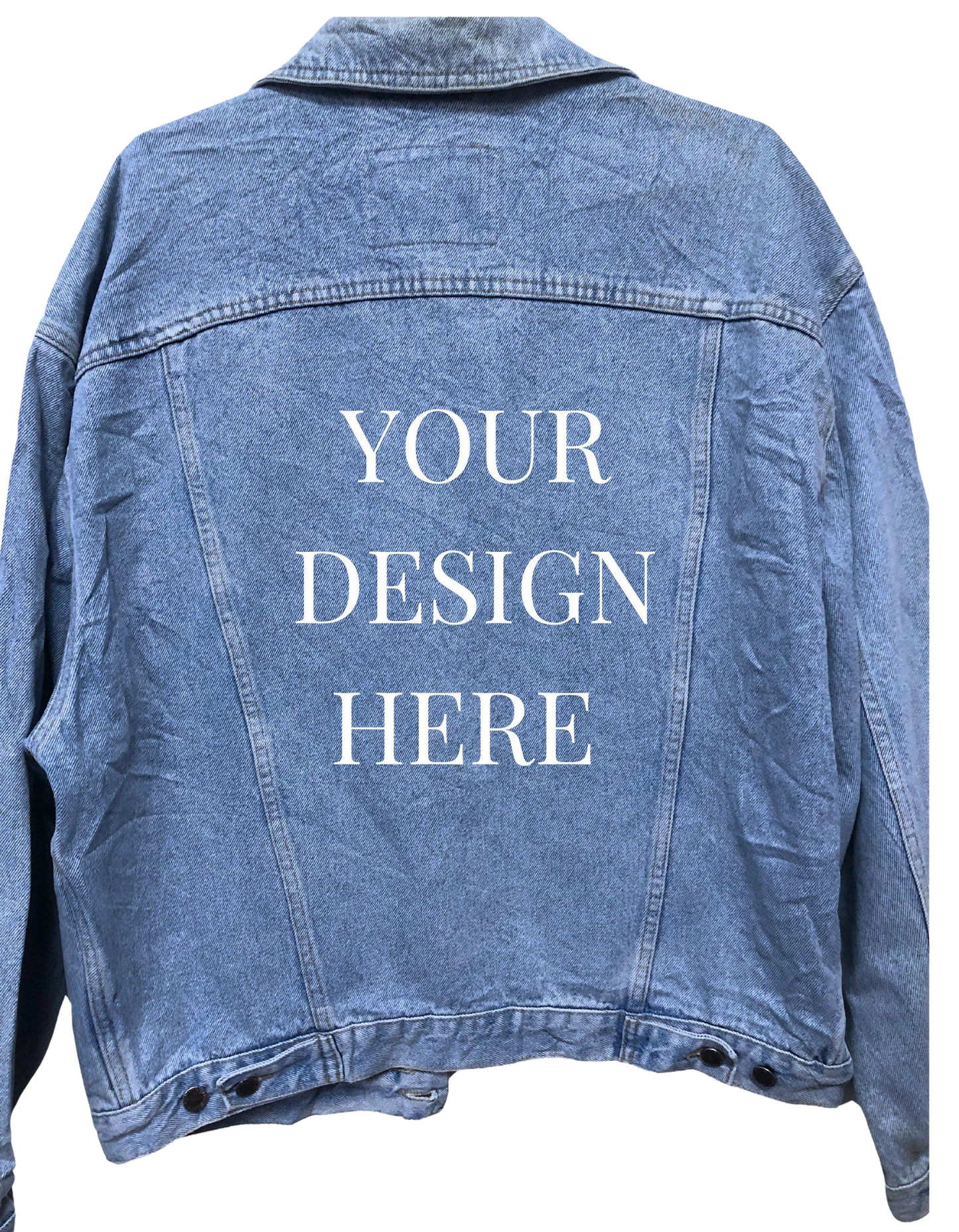 a jean jacket with the words your design here printed on it