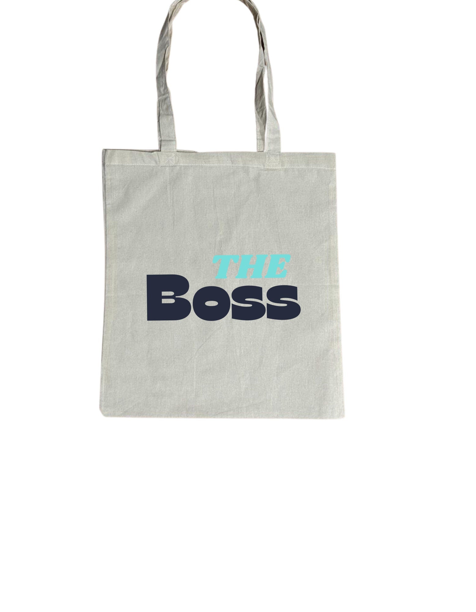 a white bag with the word boss printed on it