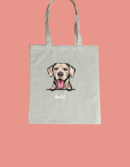 a tote bag with a picture of a dog on it